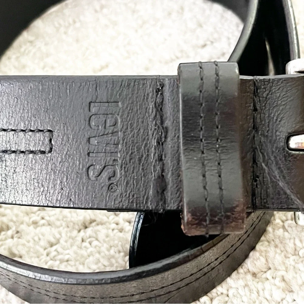 Levis Mens Black Leather Belt Sz 38 Classic 1.5